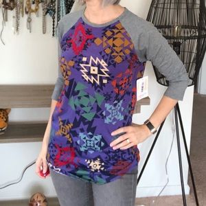 LuLaRoe Purple Tribal Randy Baseball Tee NWT S